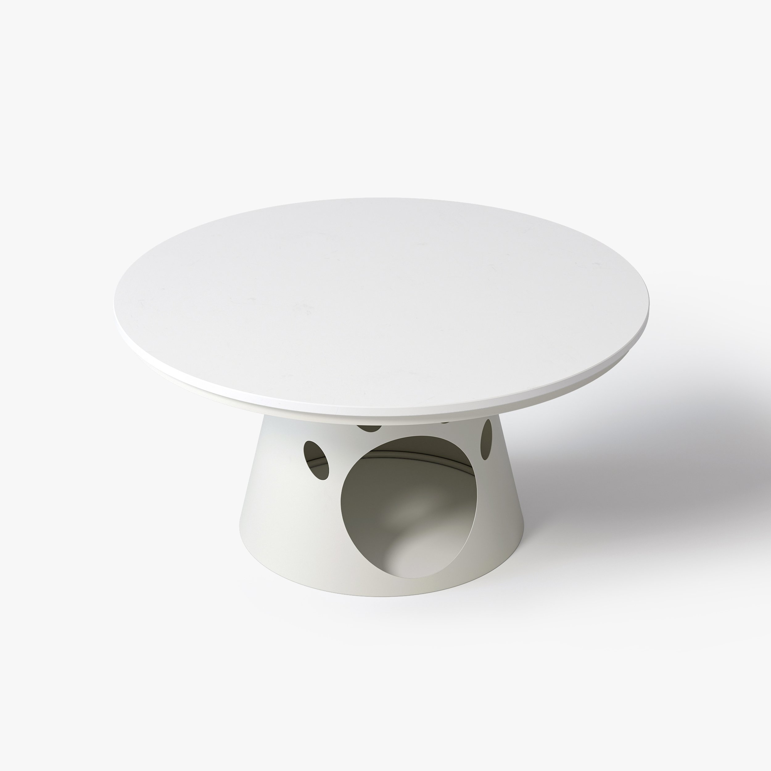 HMR - 31.5" Round Stone Top Coffee Table with Cat House