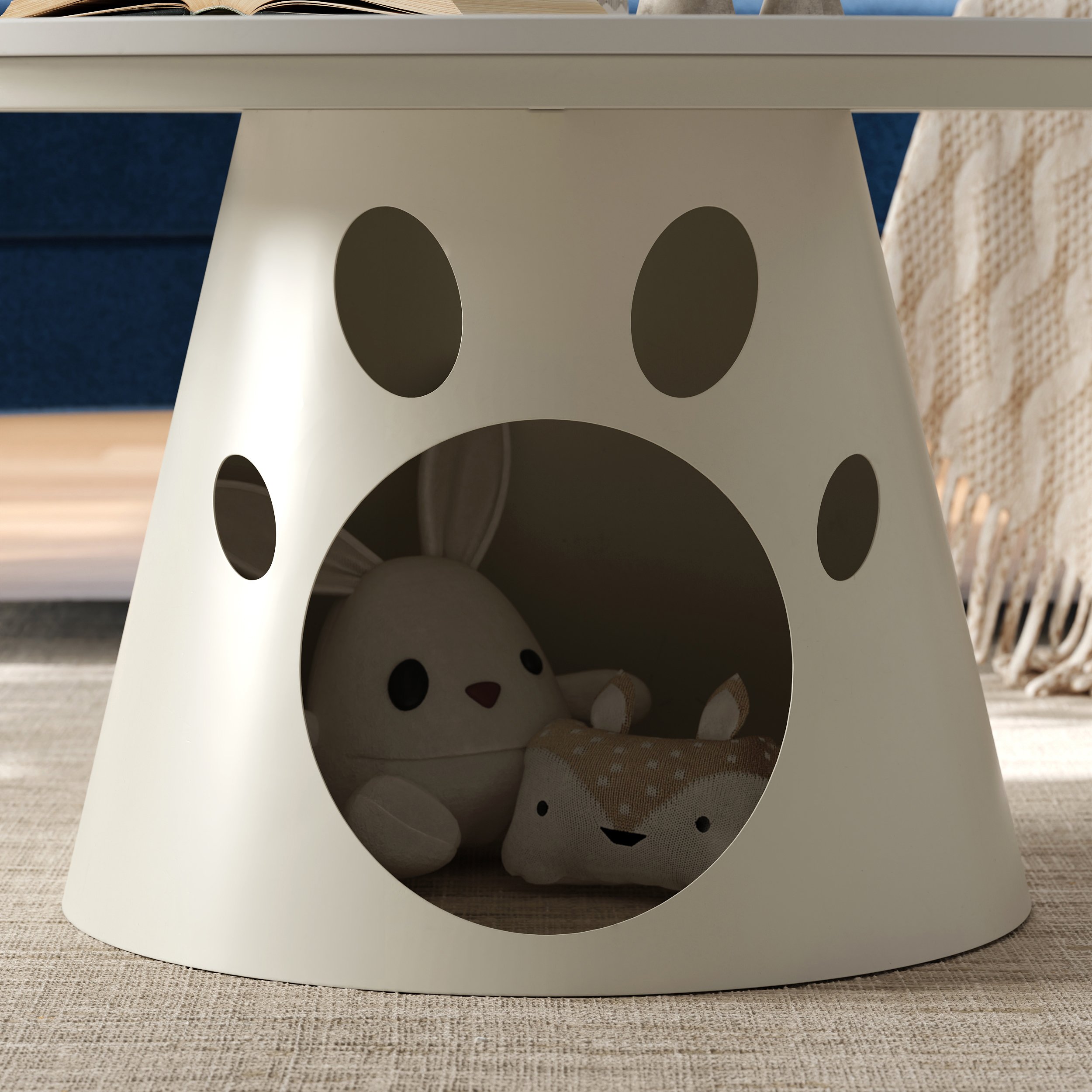 HMR - 31.5" Round Stone Top Coffee Table with Cat House