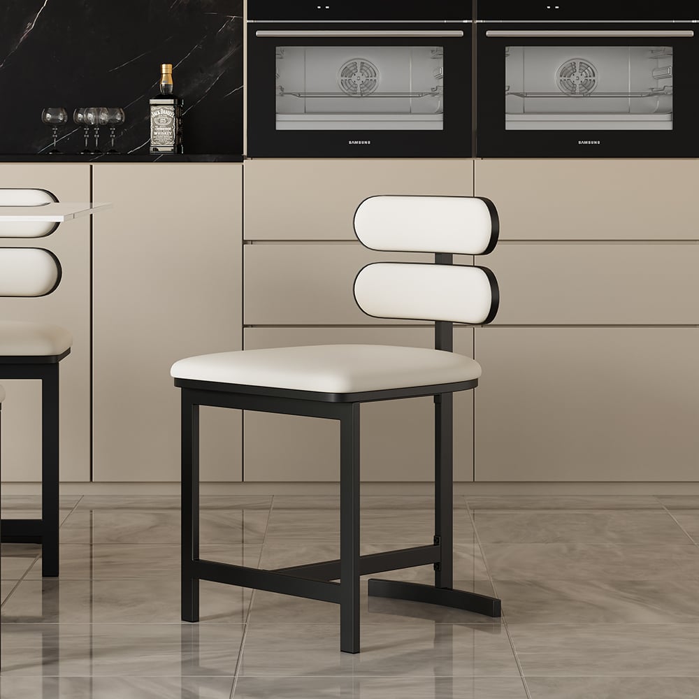 HMR Modern Wood Dining Chairs with PU Leather - White, Faux Leather, 6-Pieces