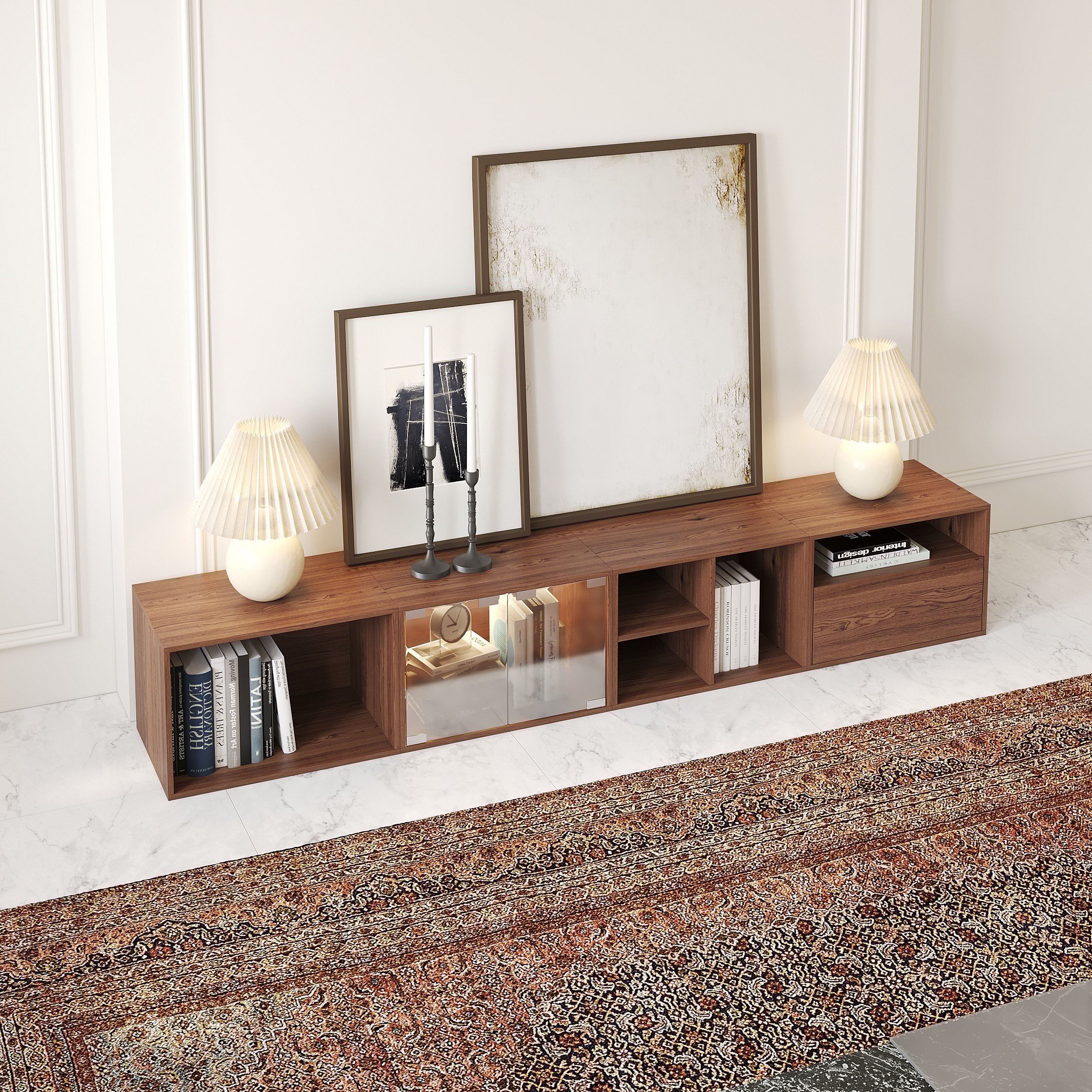 HMR - 94.5" Walnut Modular TV Stand with Storage
