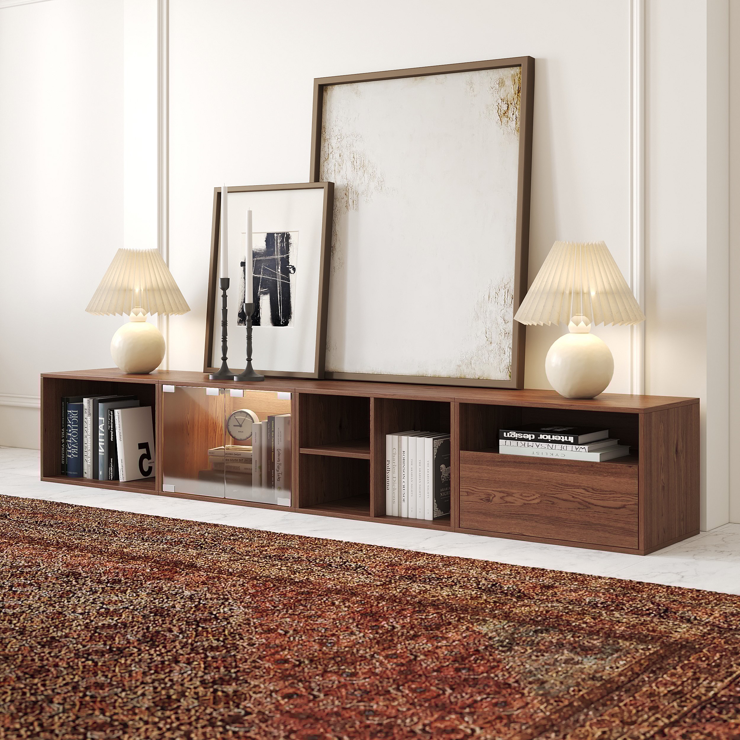 HMR - 94.5" Walnut Modular TV Stand with Storage
