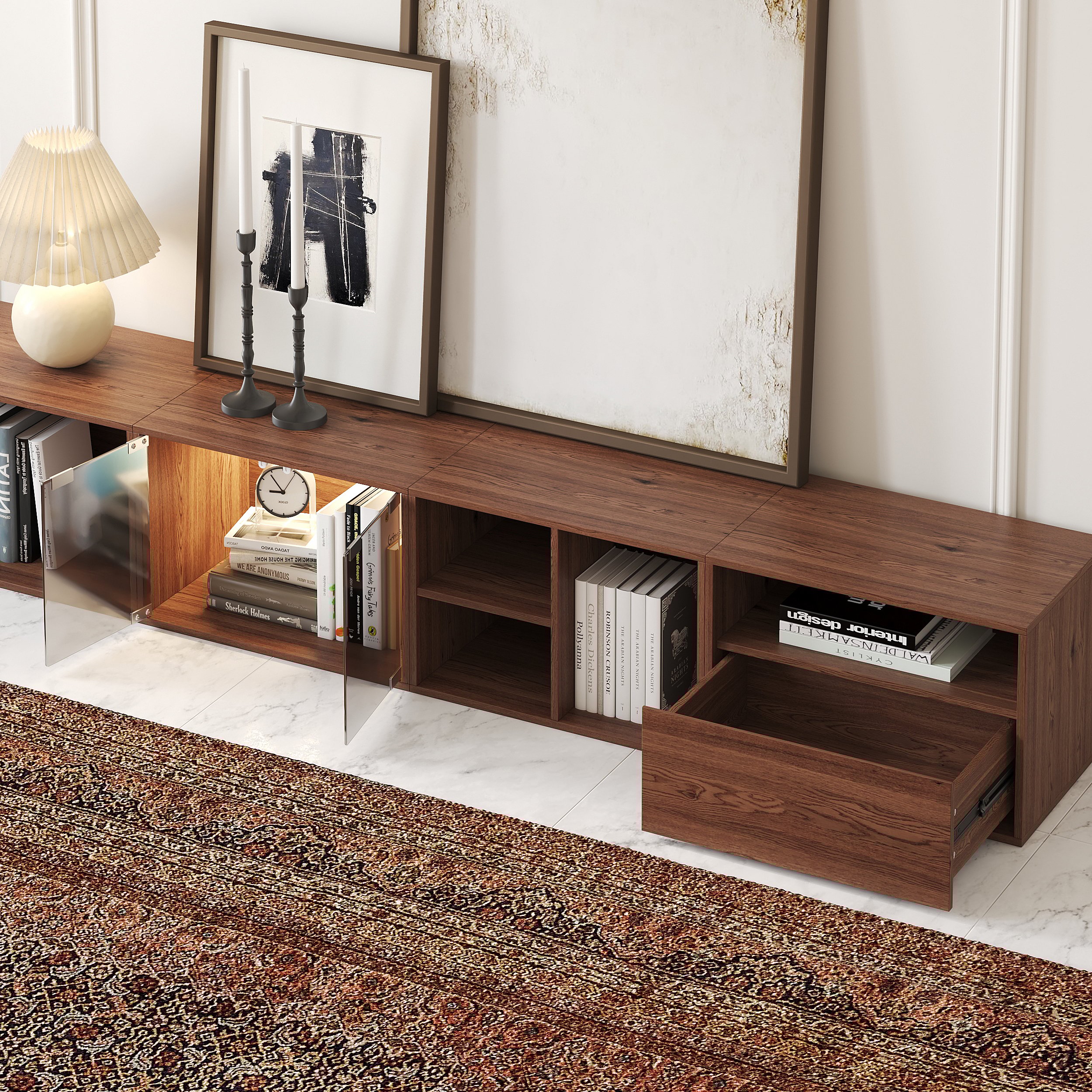 HMR - 94.5" Walnut Modular TV Stand with Storage