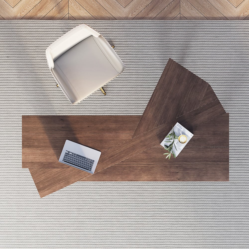 HMR - 60" Japandi Walnut L-Shape Writing Desk with 1 Drawer Wood Corner Desk Irregular Top