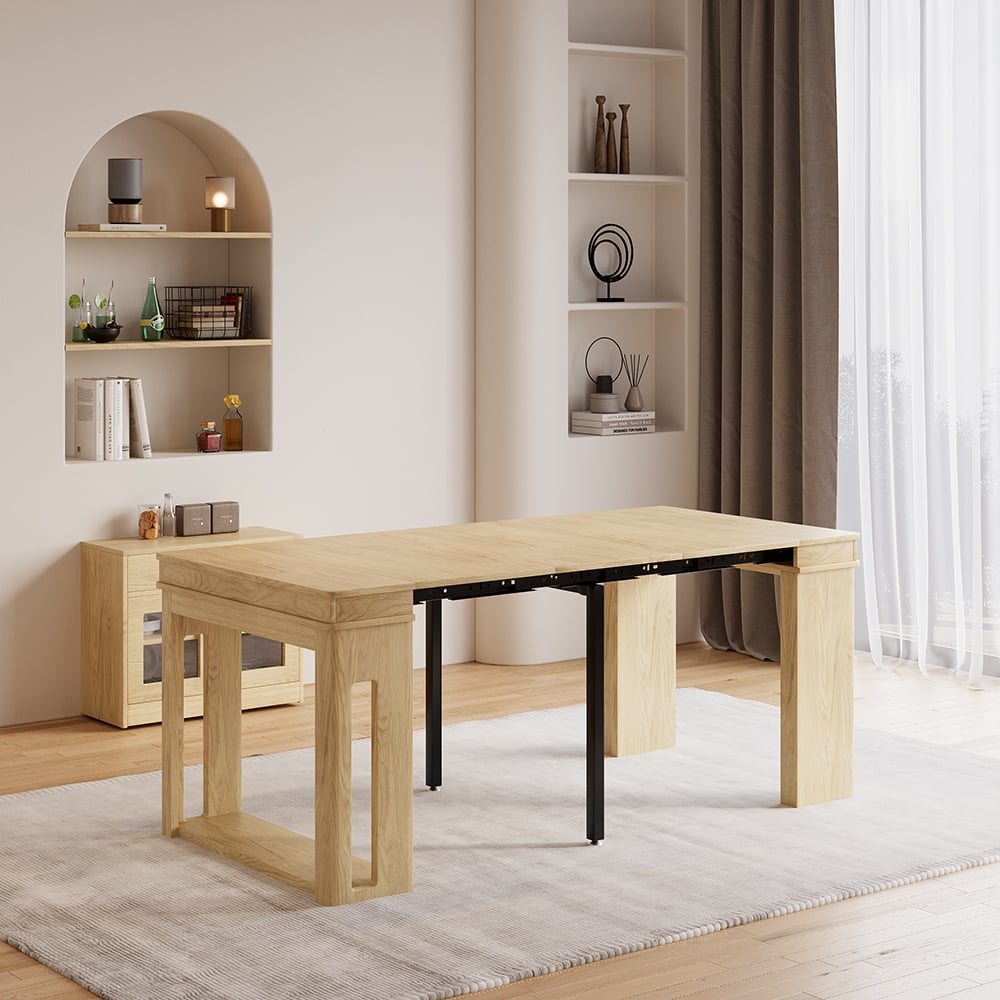 HMR 70.9" Rectangle Folding Wood Dining Table with Sideboard (Seats 2-4 People) - Natural