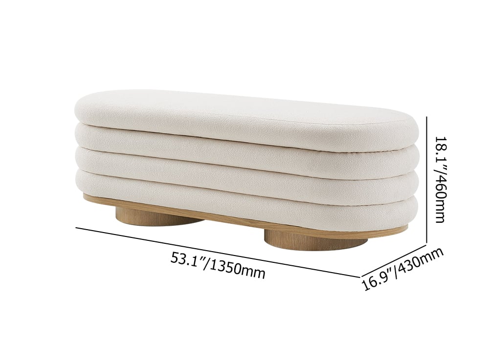 HMR - 53"W Modern White Bedroom Storage Bench Boucle Upholstery with Wood Legs