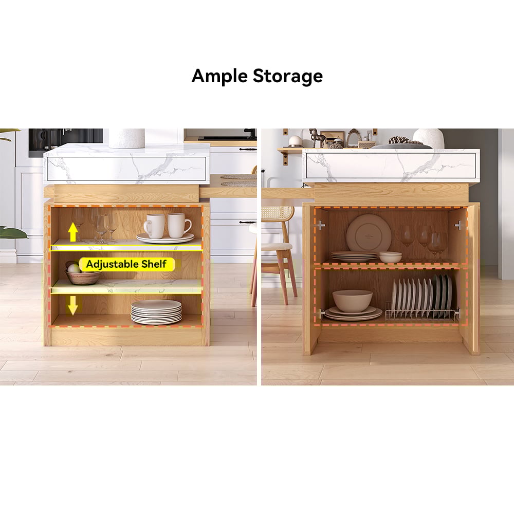 HMR 73"-93" Extendable Kitchen Island with Storage Kitchen Cabinet - White & Natural