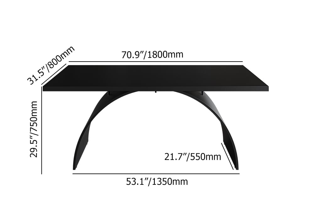 HMR Modern Industrial Rectangular Wood Metal Base Office Desk - Black, 70.9"