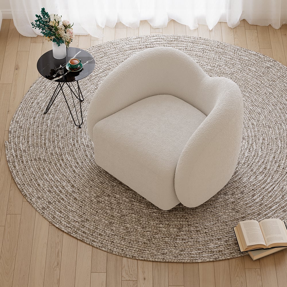 HMR - Modern White Swivel Accent Chair Cloud Boucle Lounge Chair