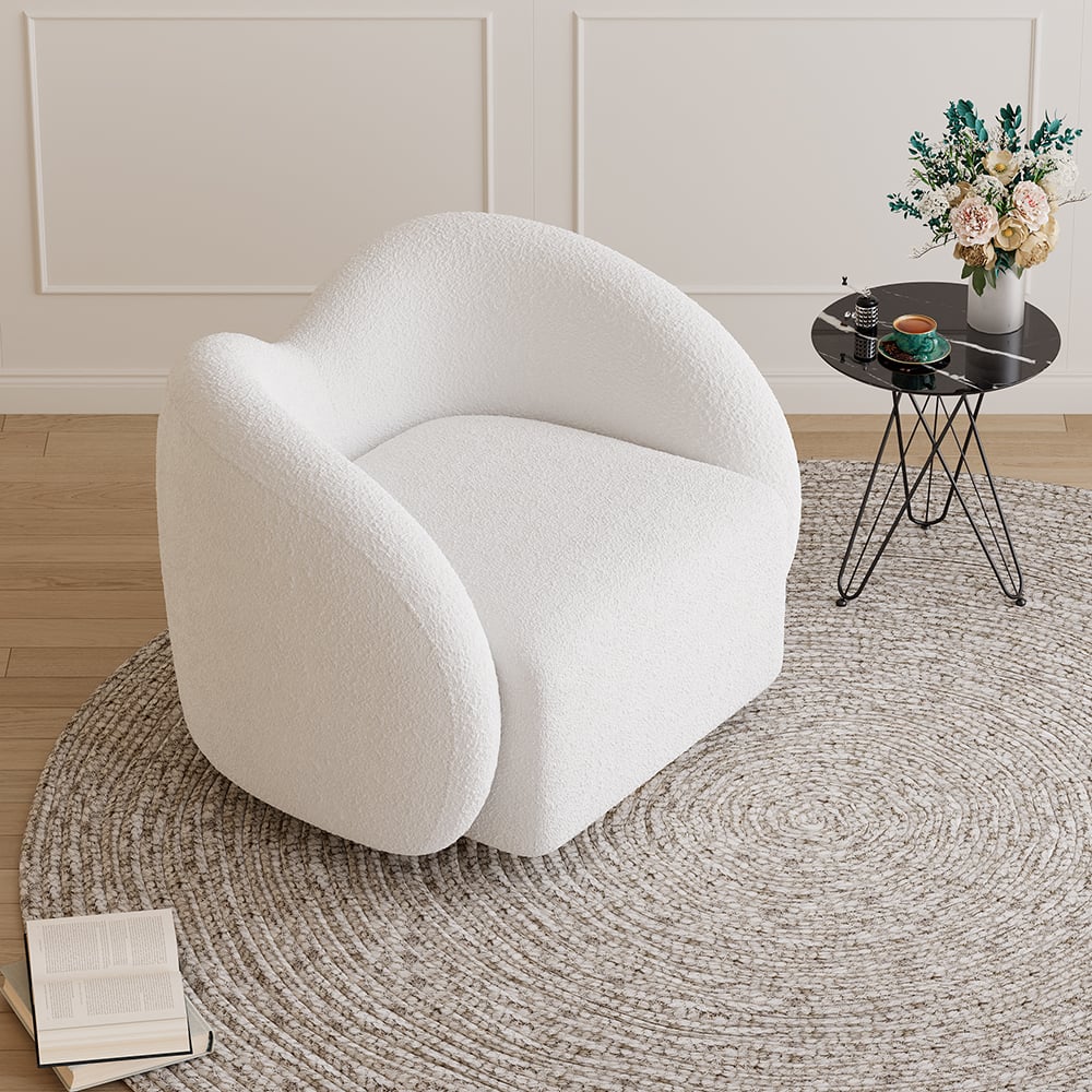 HMR - Modern White Swivel Accent Chair Cloud Boucle Lounge Chair