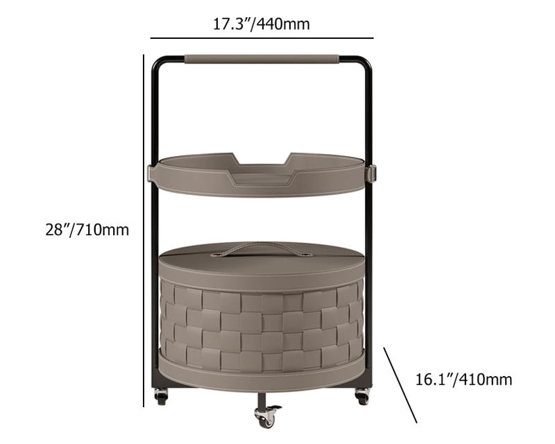 HMR - Modern 2-Tier End Table with Wheel & Tray Top Woven Leather Side Table with Storage