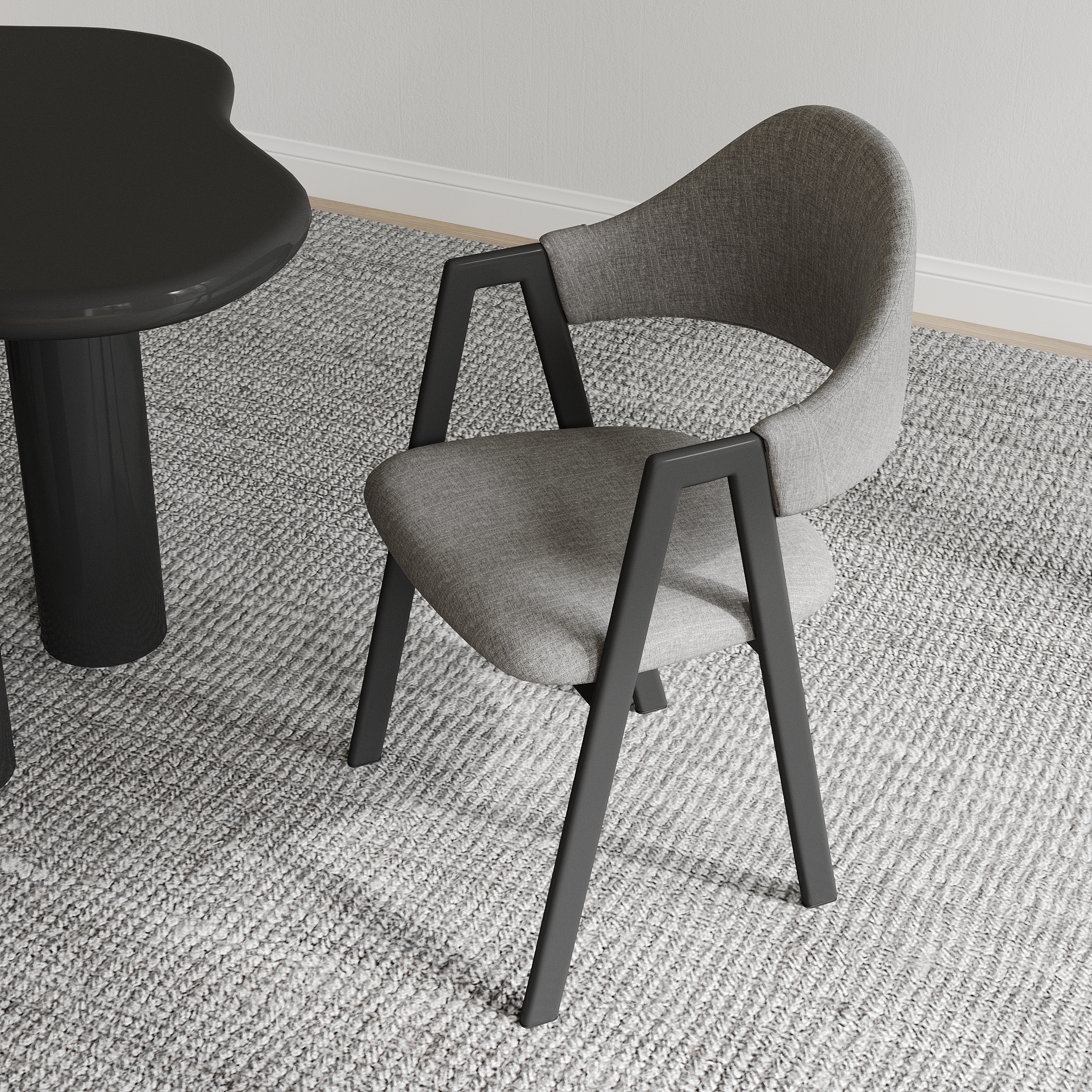 HMR Dining Set 70.9" Japandi Irregular Wood Dining Table Black with 4 Chairs - Black, Style C, With 4 Chairs
