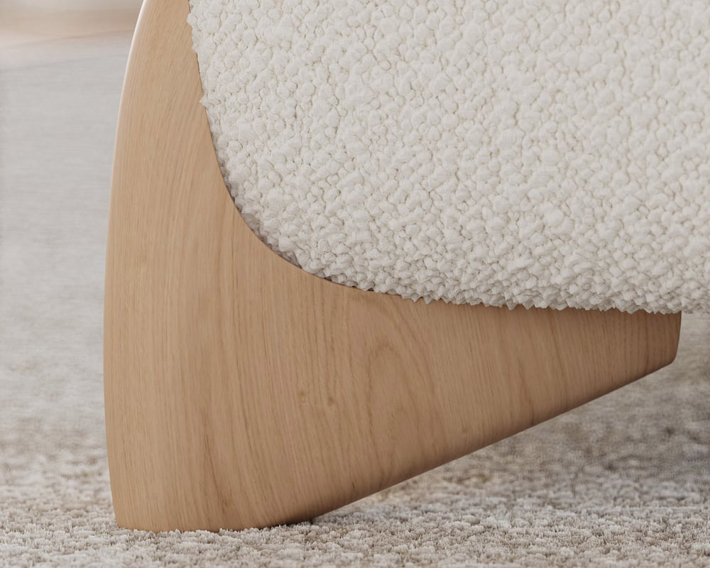 HMR Curva Boucle King Upholstered Platform Bed with Natural Legs - White, 76"W x 80"L, Natural