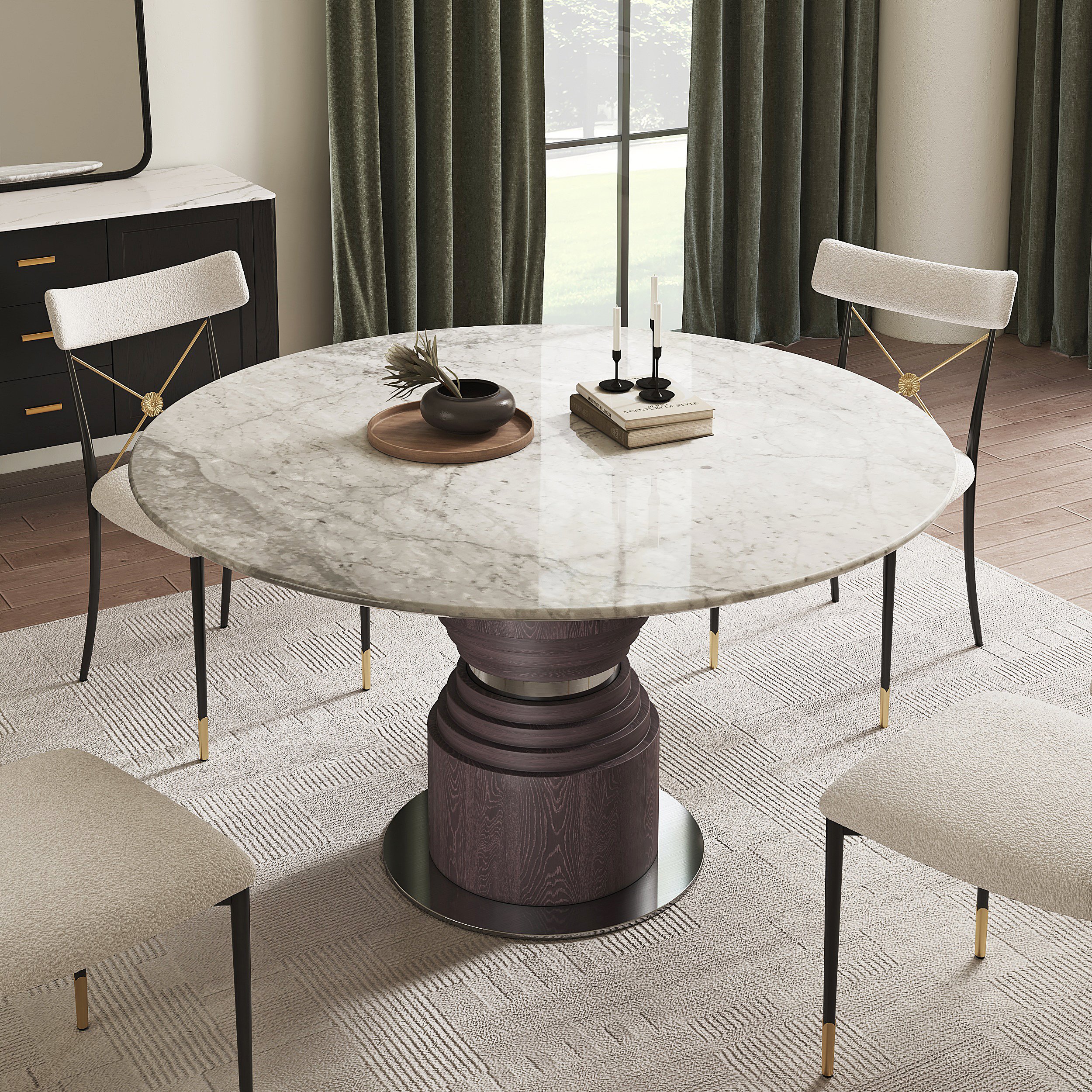 HMR - 53.5'' Modern Round Faux Marble Dining Table Seats 4-6 People