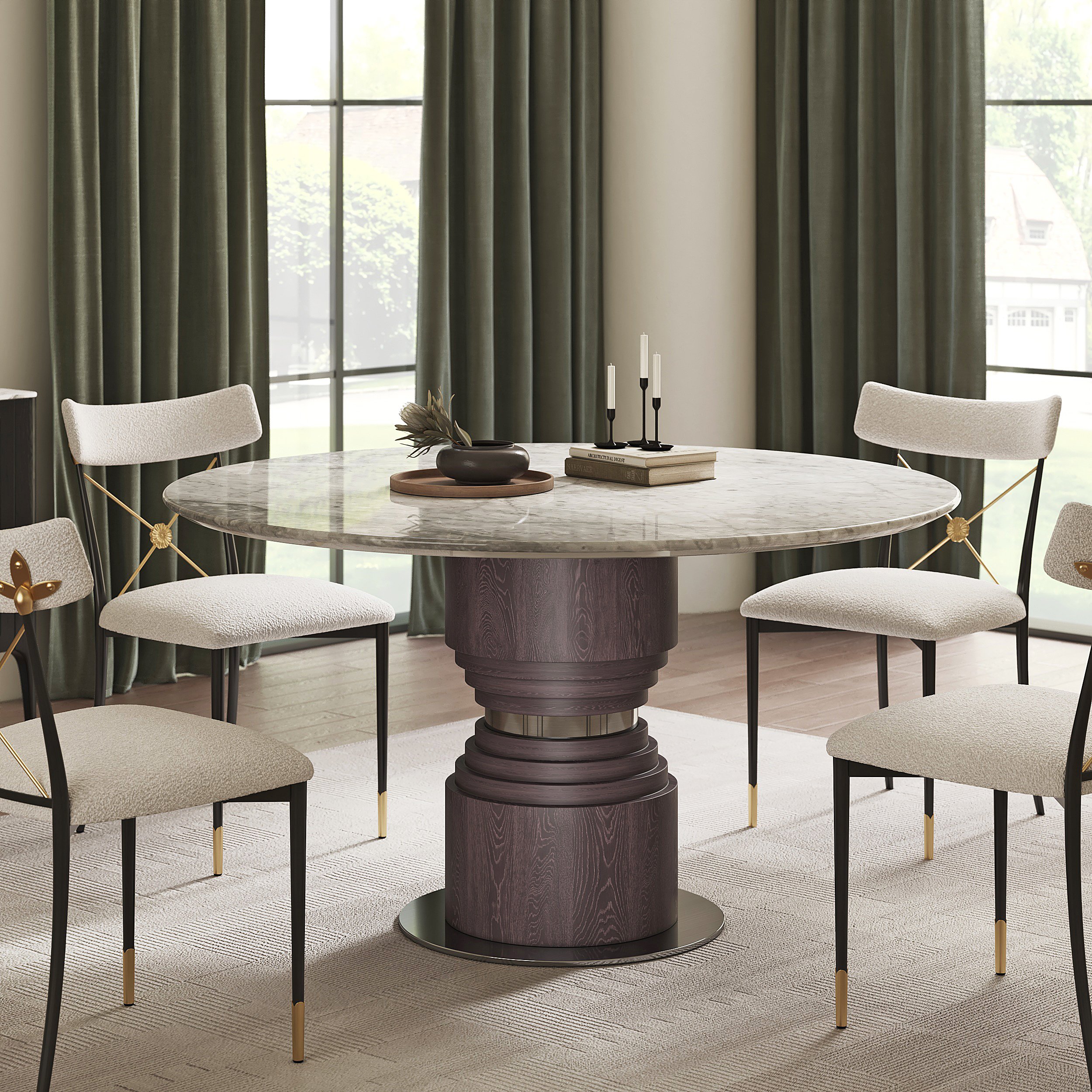 HMR - 53.5'' Modern Round Faux Marble Dining Table Seats 4-6 People