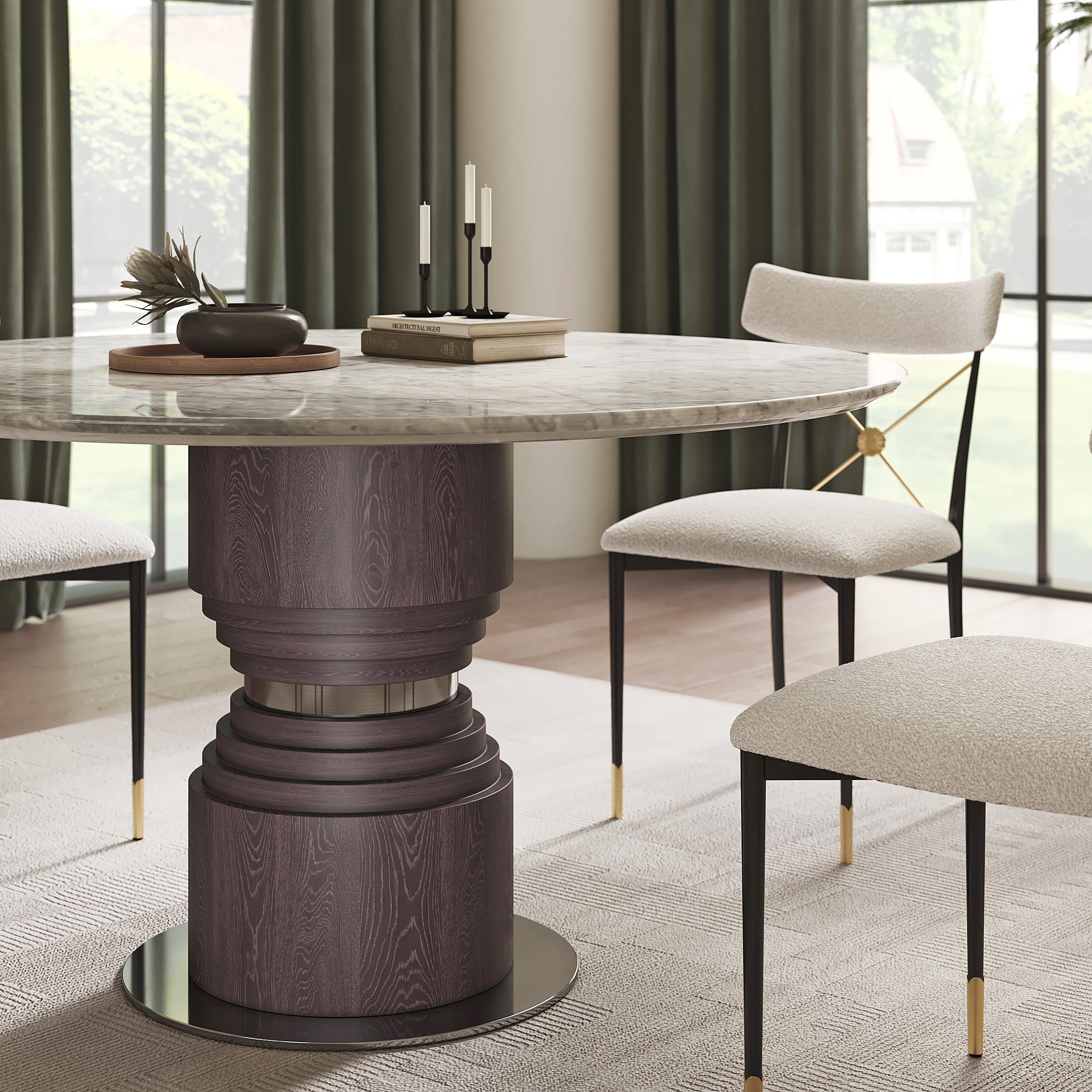 HMR - 53.5'' Modern Round Faux Marble Dining Table Seats 4-6 People