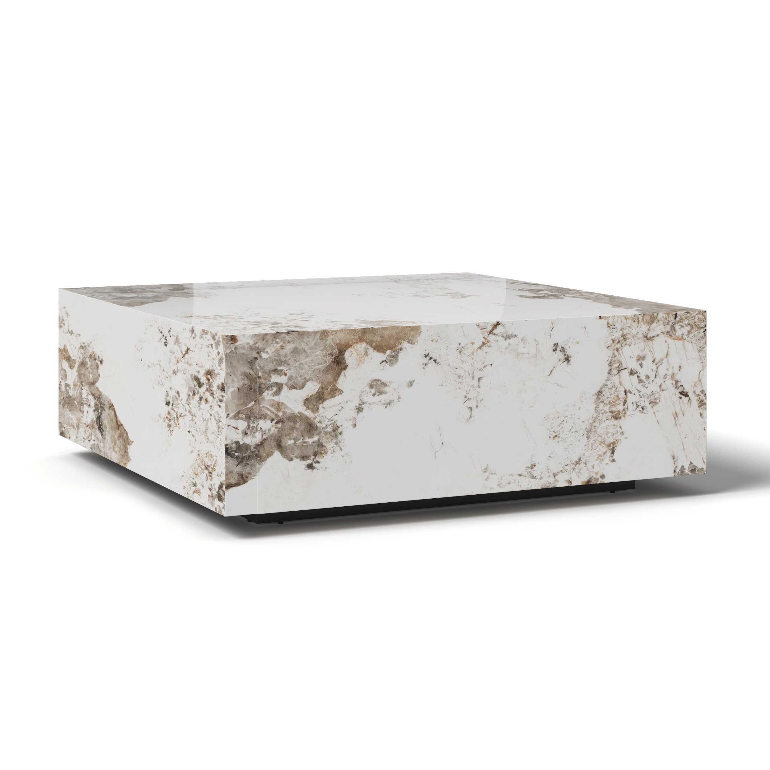 HMR - 39" Square Sintered Stone Block Coffee Table With Storage