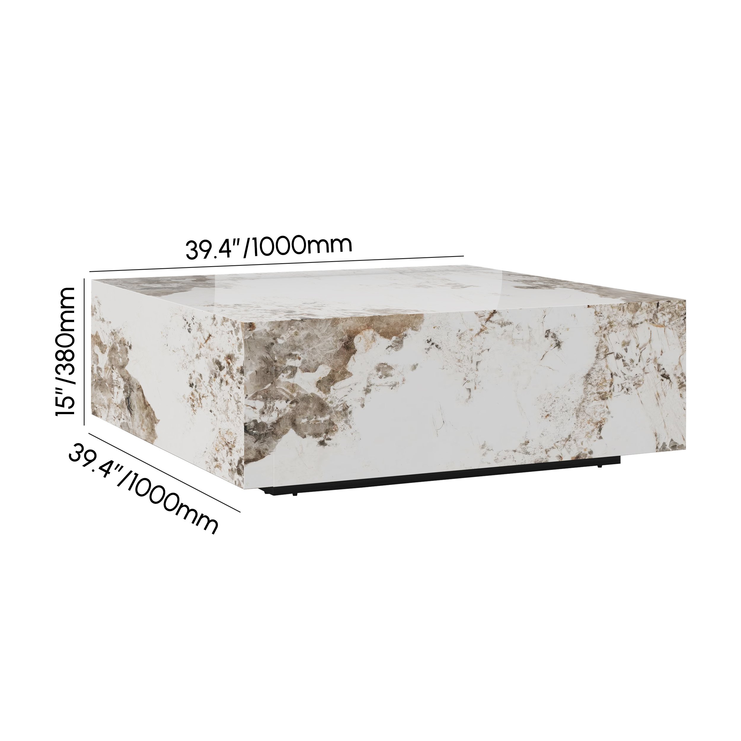 HMR - 39" Square Sintered Stone Block Coffee Table With Storage