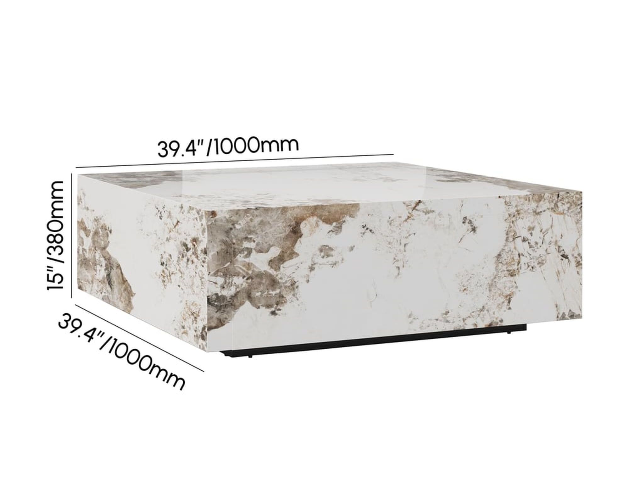 HMR - 39" Square Sintered Stone Block Coffee Table With Storage