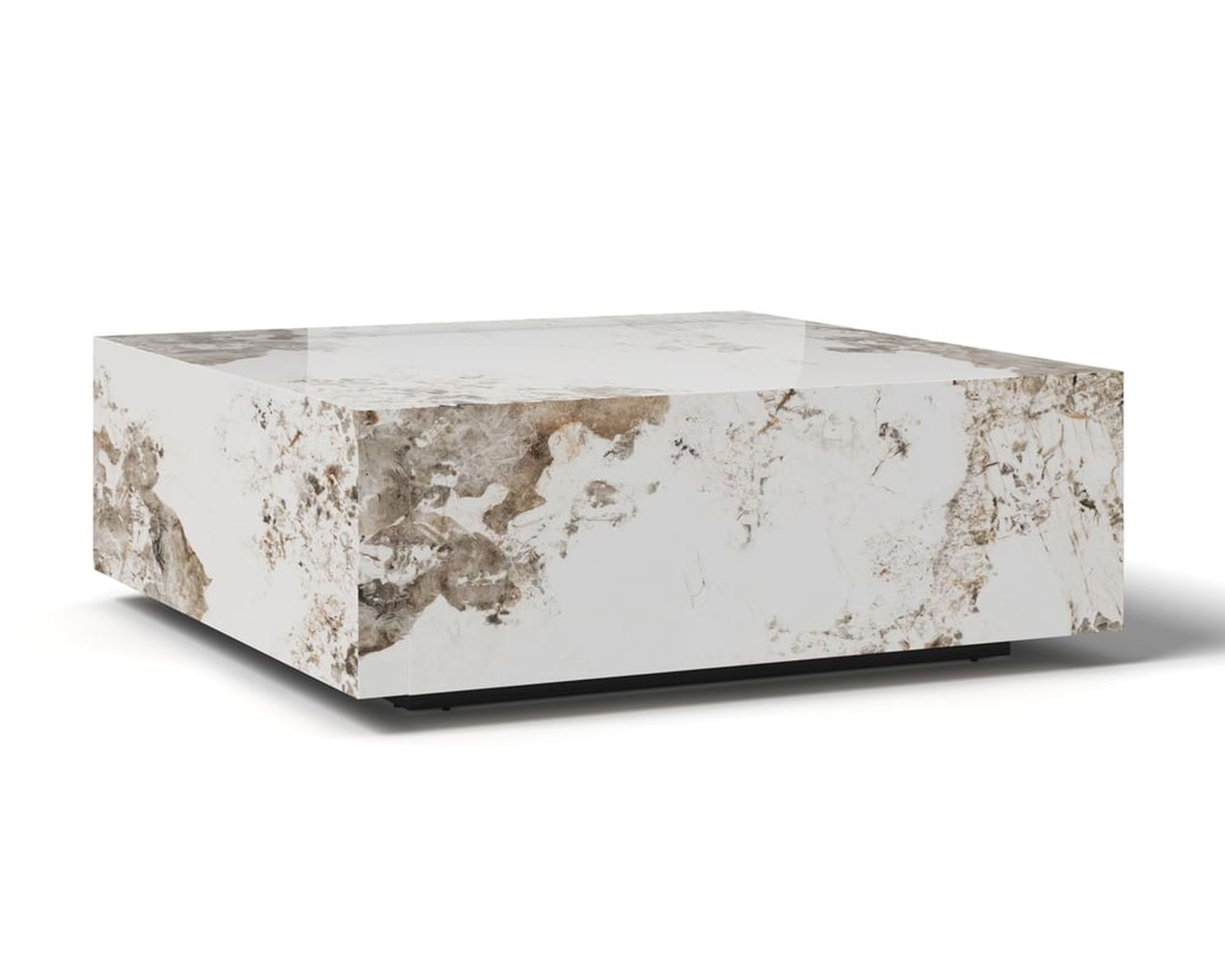 HMR - 39" Square Sintered Stone Block Coffee Table With Storage