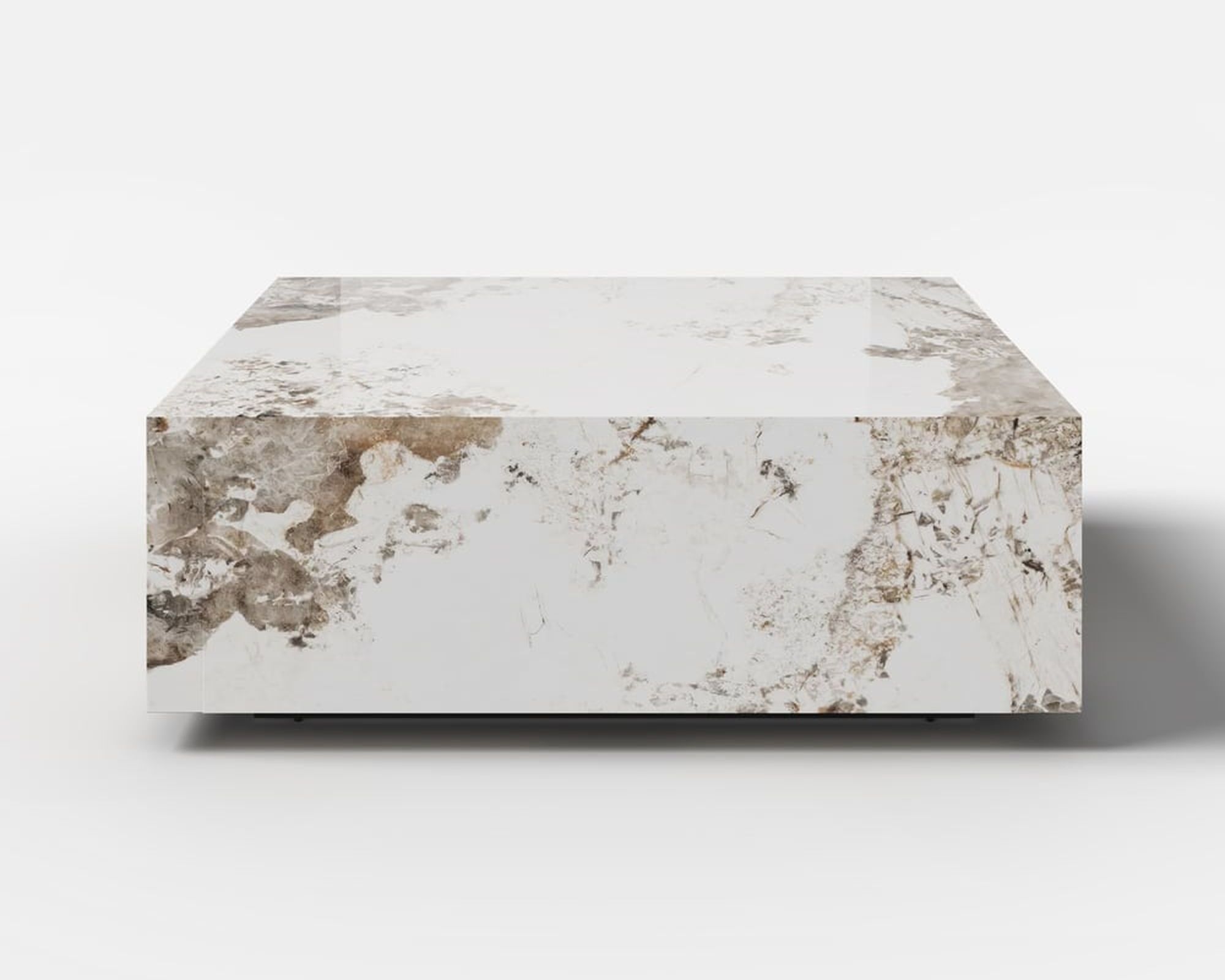 HMR - 39" Square Sintered Stone Block Coffee Table With Storage