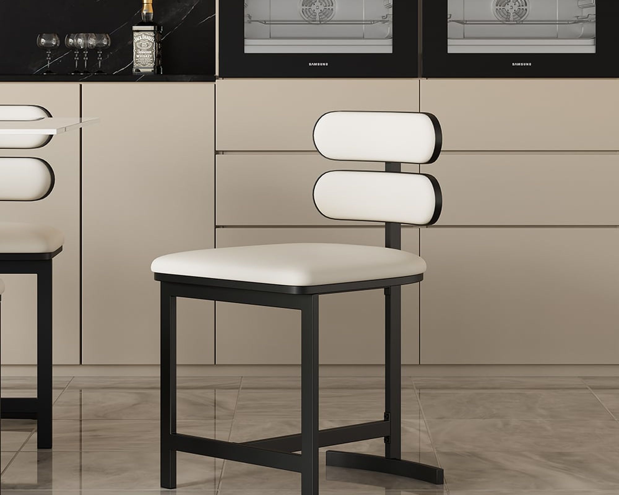 HMR Modern Wood Dining Chairs with PU Leather - White, Faux Leather, 2-Pieces