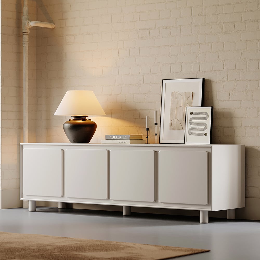 HMR - 72" Modern White Rectangle Tall TV Stand with Storage for 65 to 75 inch TV