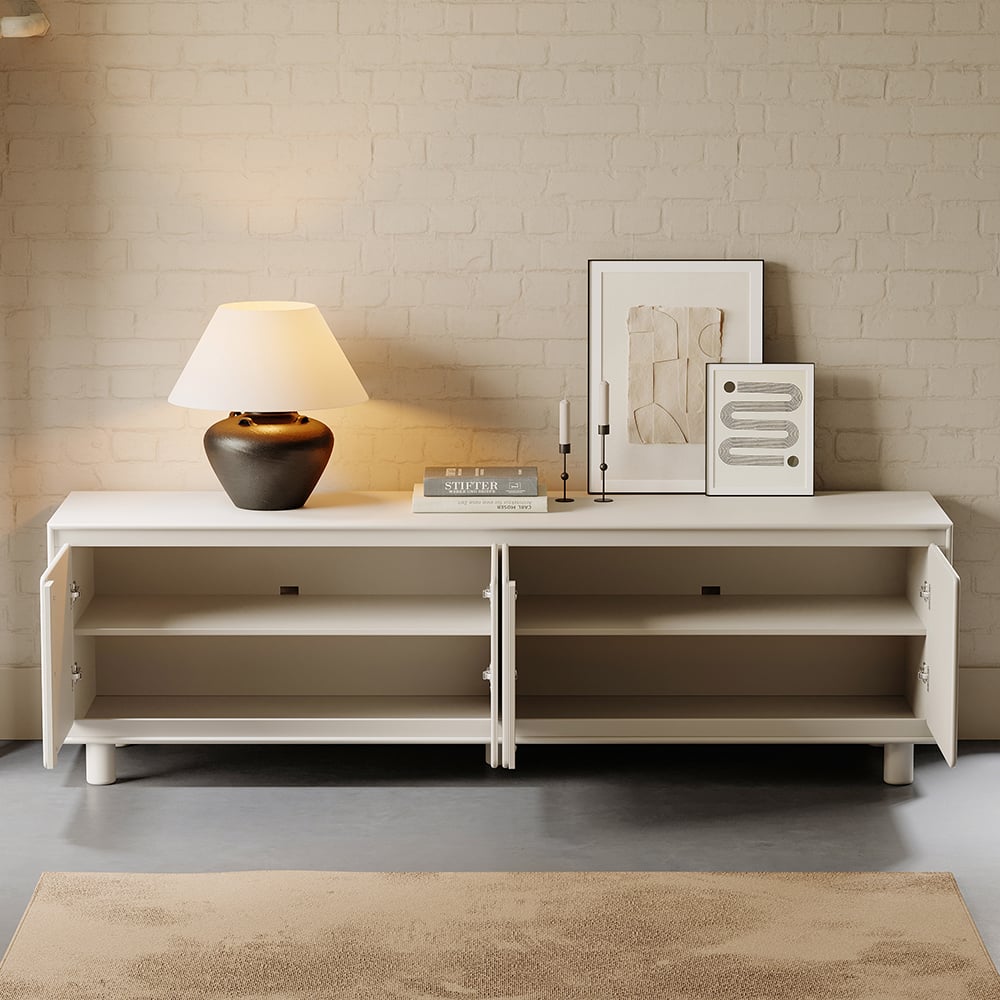 HMR - 72" Modern White Rectangle Tall TV Stand with Storage for 65 to 75 inch TV