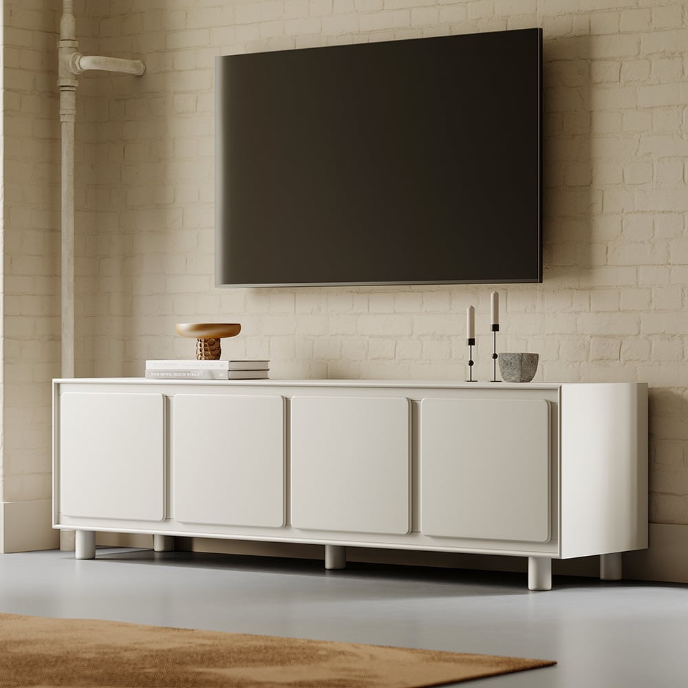 HMR - 72" Modern White Rectangle Tall TV Stand with Storage for 65 to 75 inch TV