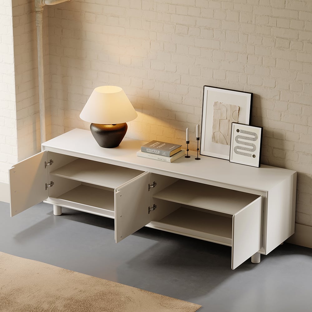 HMR - 72" Modern White Rectangle Tall TV Stand with Storage for 65 to 75 inch TV