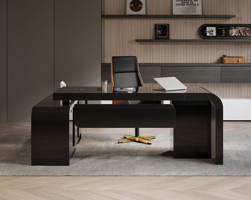 HMR Chicent L-shaped Modern Executive Desk with Ample Storage - Black, 70.9"L x 63.0"W x 29.9"H, Right Hand
