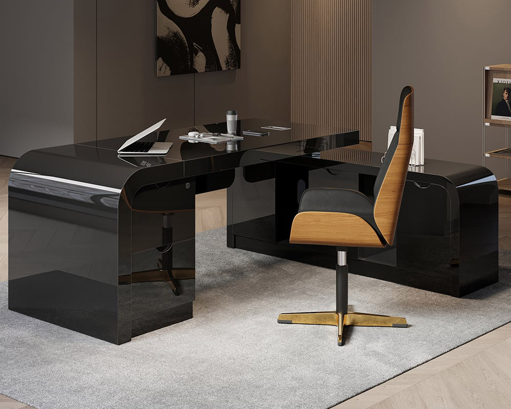 HMR Chicent L-shaped Modern Executive Desk with Ample Storage - Black, 70.9"L x 63.0"W x 29.9"H, Right Hand