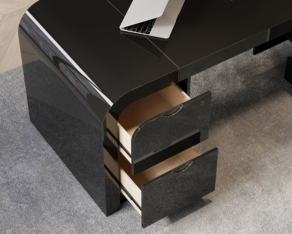 HMR Chicent L-shaped Modern Executive Desk with Ample Storage - Black, 70.9"L x 63.0"W x 29.9"H, Right Hand