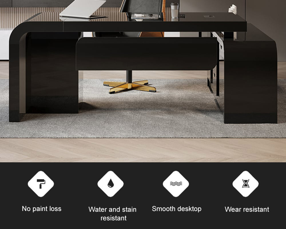 HMR Chicent L-shaped Modern Executive Desk with Ample Storage - Black, 70.9"L x 63.0"W x 29.9"H, Right Hand
