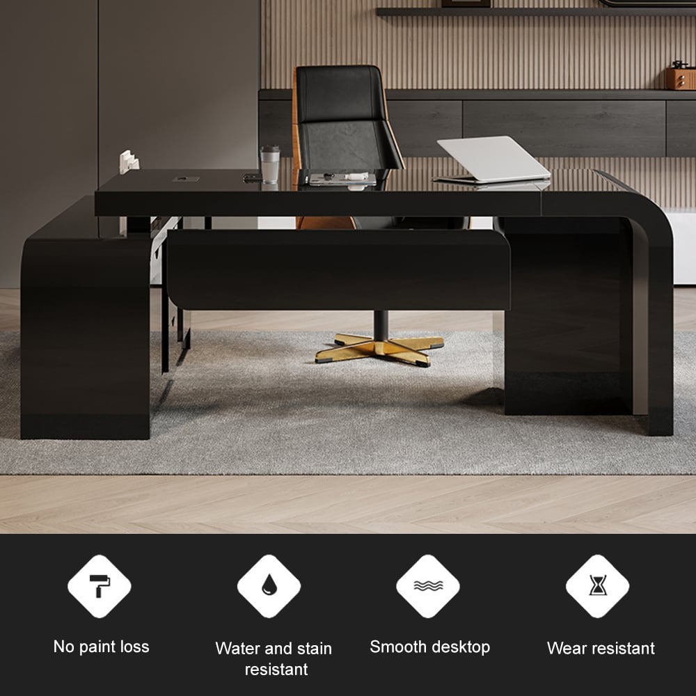 HMR Chicent L-shaped Modern Executive Desk with Ample Storage - Black, 70.9"L x 63.0"W x 29.9"H, Right Hand