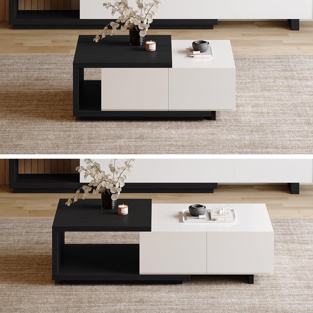 HMR Quoint Extendable Coffee Table with 2 Drawers (47"-69") - White & Black
