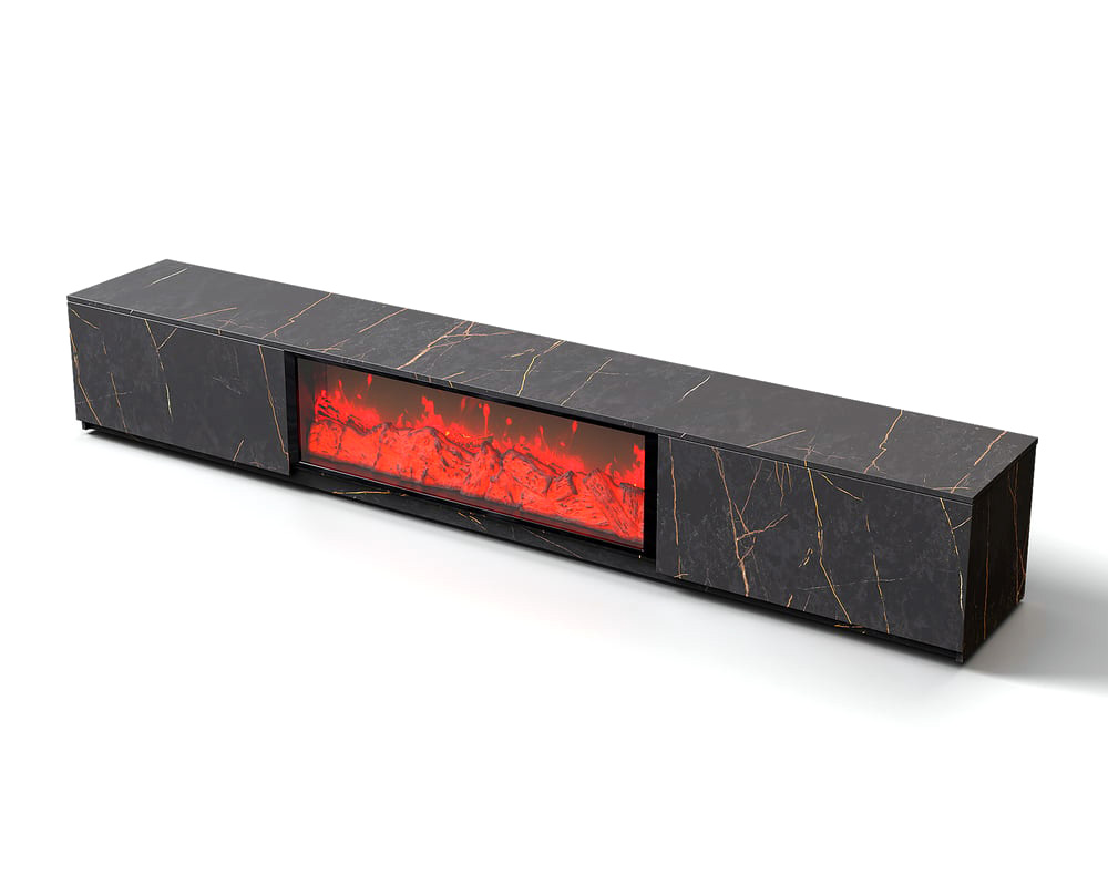 HMR Electric Fireplace TV Stand with 2 Drawers - Black, MDF, 70.9"W×15.4"D×15.4"H