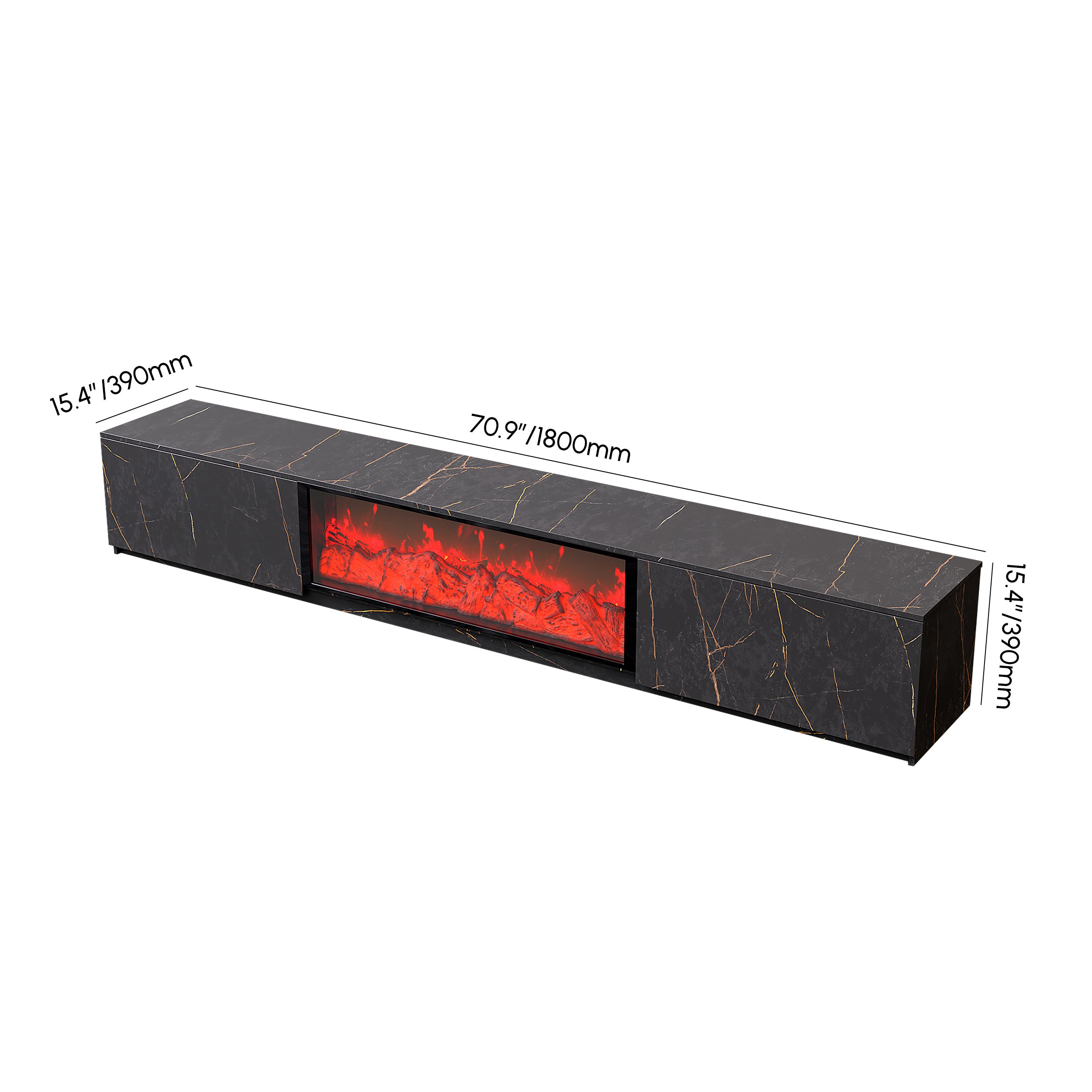 HMR Electric Fireplace TV Stand with 2 Drawers - Black, MDF, 70.9"W×15.4"D×15.4"H