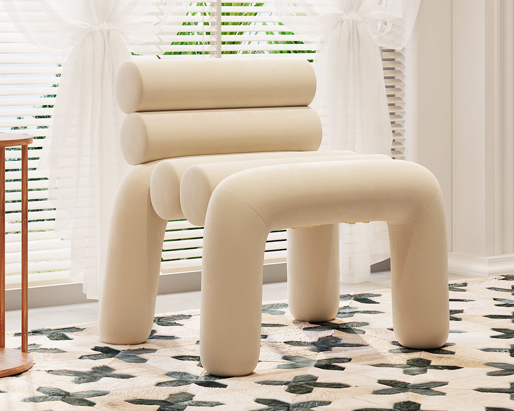 HMR - Modern Boucle Accent Chair Upholstery Horizontal Channeled for Living Room