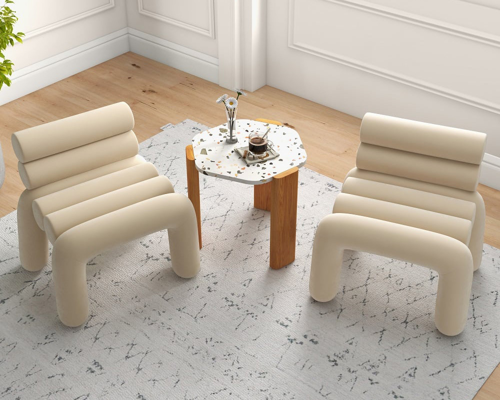 HMR Modern Velvet Accent Chair Upholstery Horizontal Channeled for Living Room - Beige