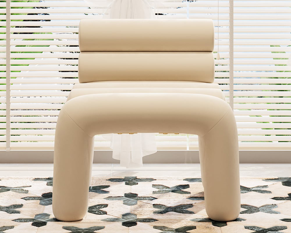 HMR Modern Velvet Accent Chair Upholstery Horizontal Channeled for Living Room - Beige