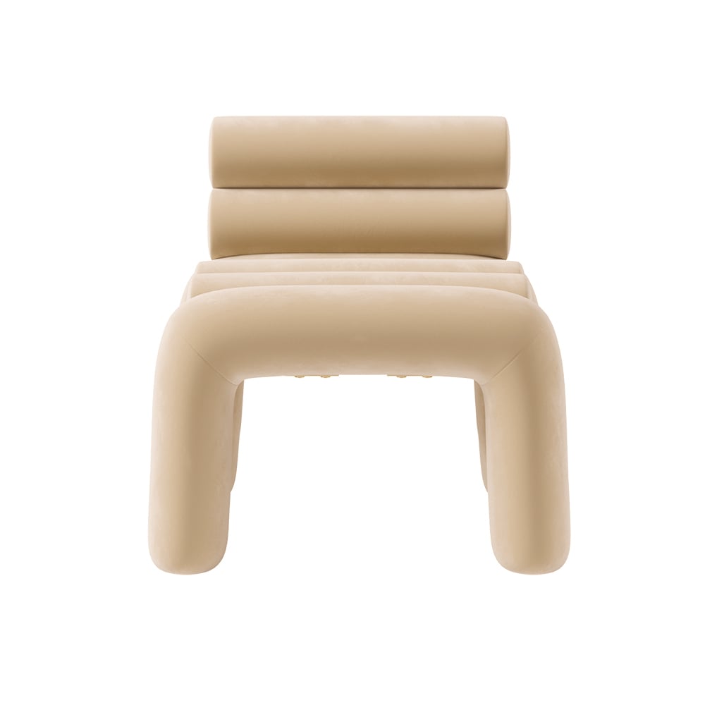 HMR Modern Velvet Accent Chair Upholstery Horizontal Channeled for Living Room - Beige