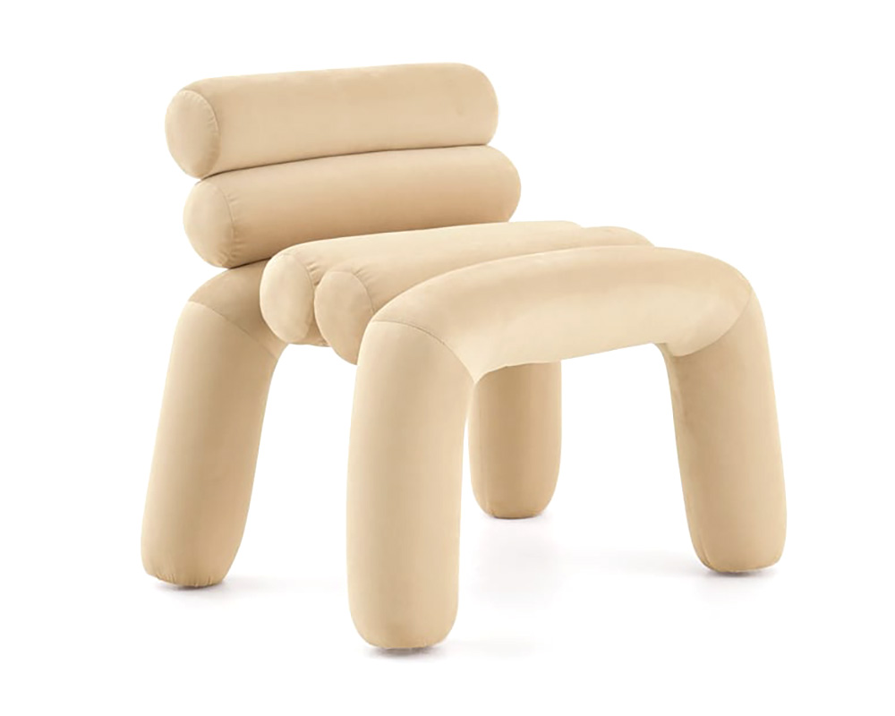 HMR Modern Velvet Accent Chair Upholstery Horizontal Channeled for Living Room - Beige