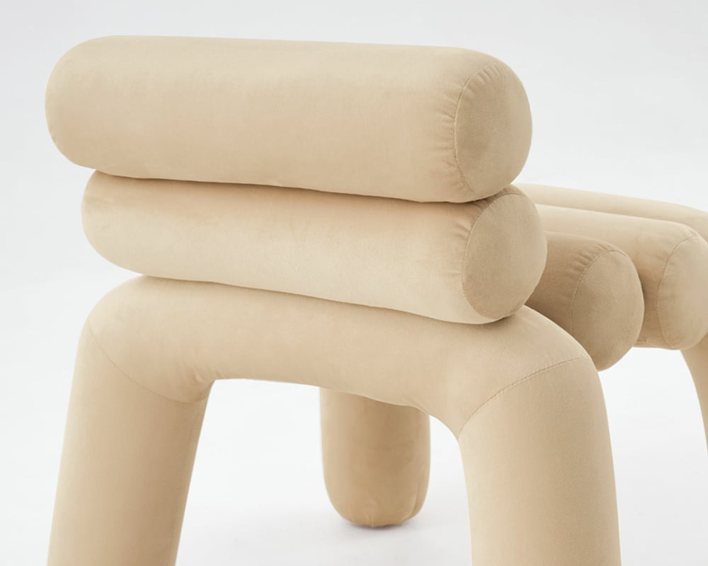 HMR Modern Velvet Accent Chair Upholstery Horizontal Channeled for Living Room - Beige