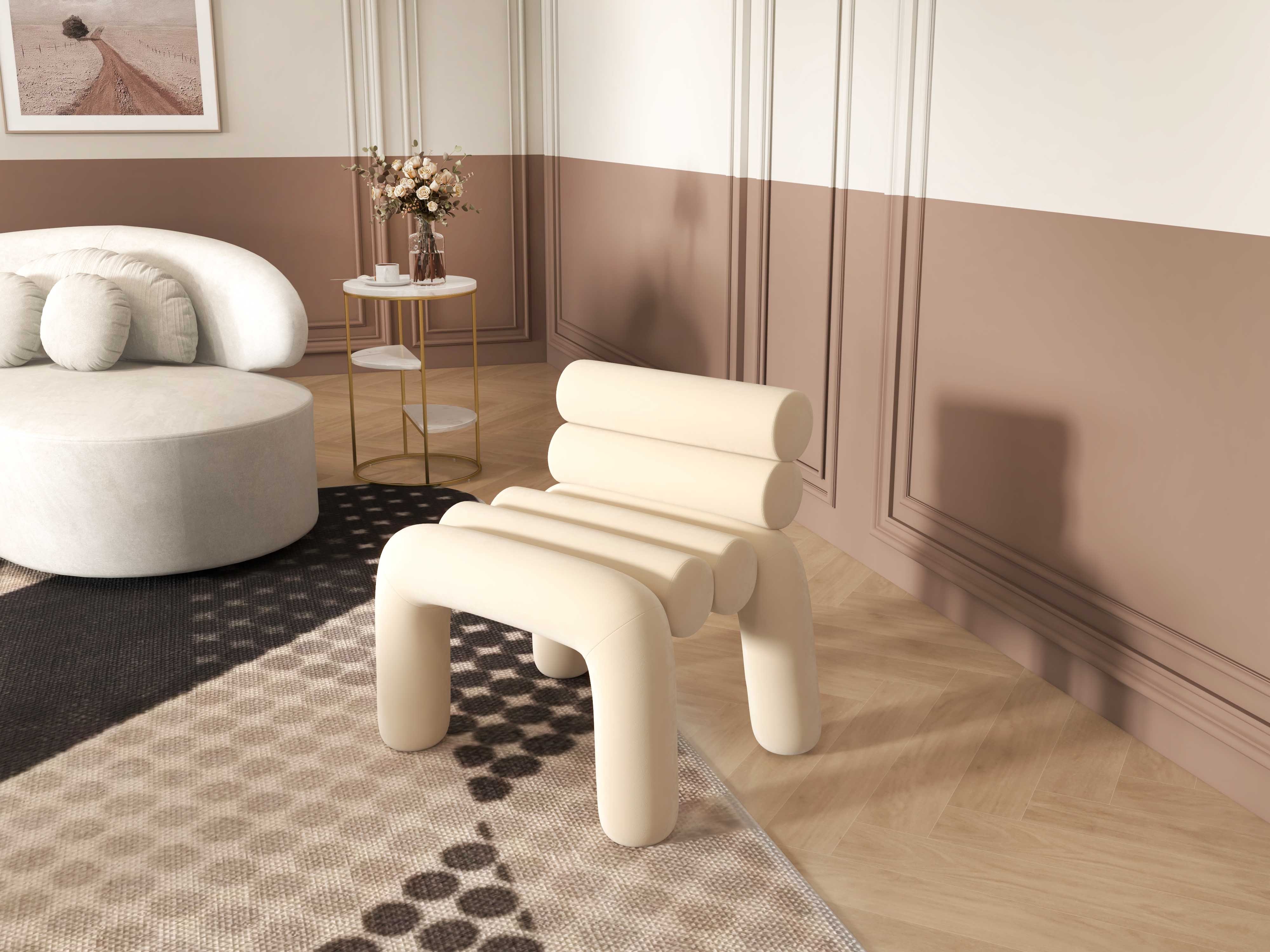 HMR Modern Velvet Accent Chair Upholstery Horizontal Channeled for Living Room - Beige
