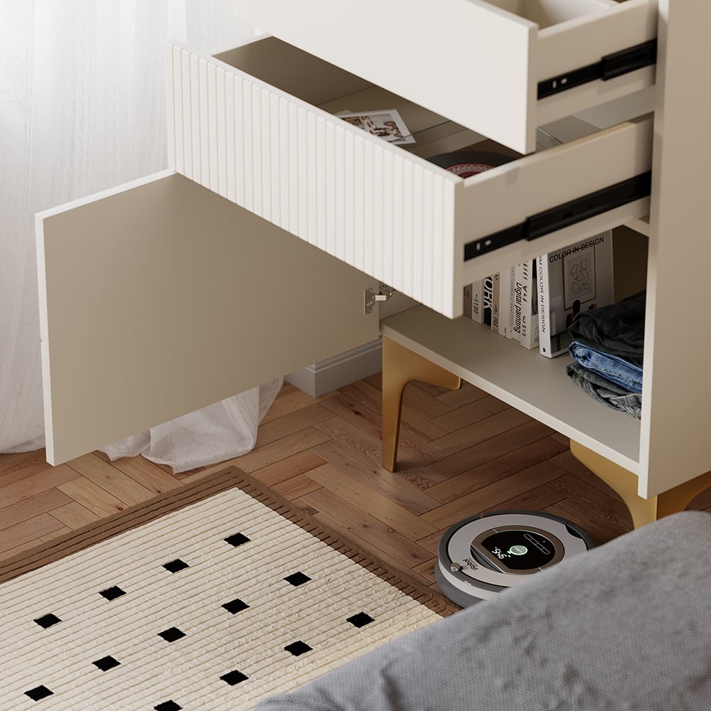 HMR - Modern Mini White Makeup Vanity Set Dressing Table with Mirror & Stool