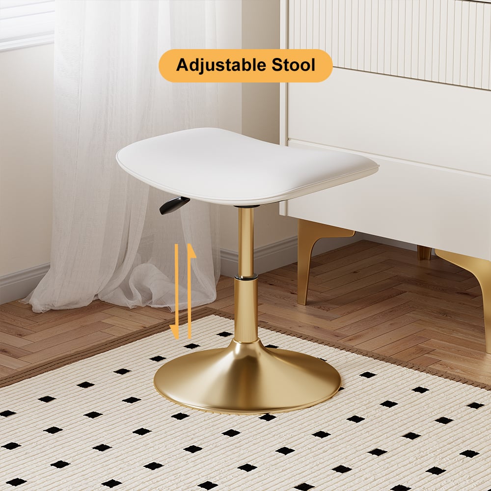 HMR - Modern Mini White Makeup Vanity Set Dressing Table with Mirror & Stool