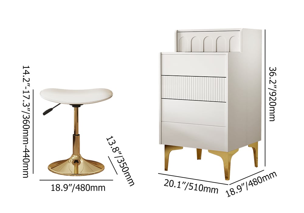 HMR - Modern Mini White Makeup Vanity Set Dressing Table with Mirror & Stool