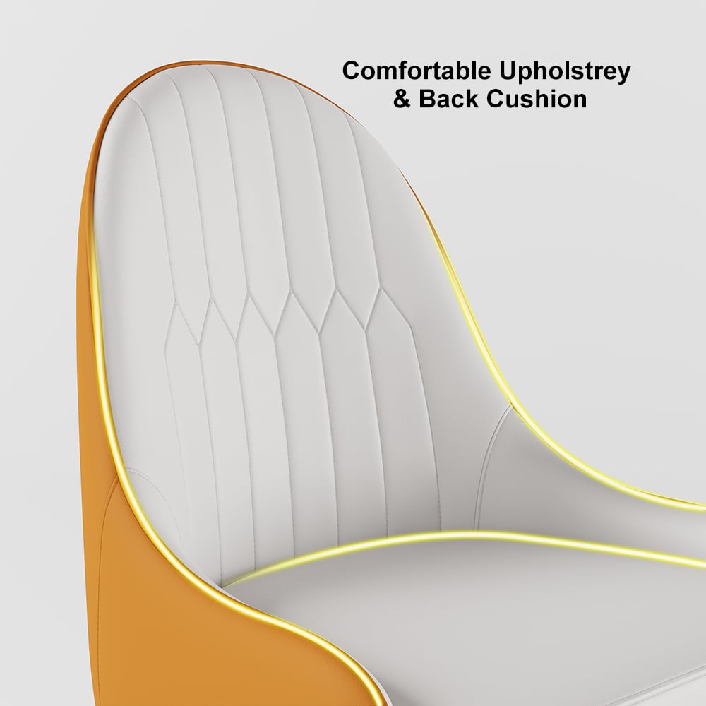 HMR Darg Series Modern PU Leather Upholstery Dining Chairs - White/Orange, Set of 6