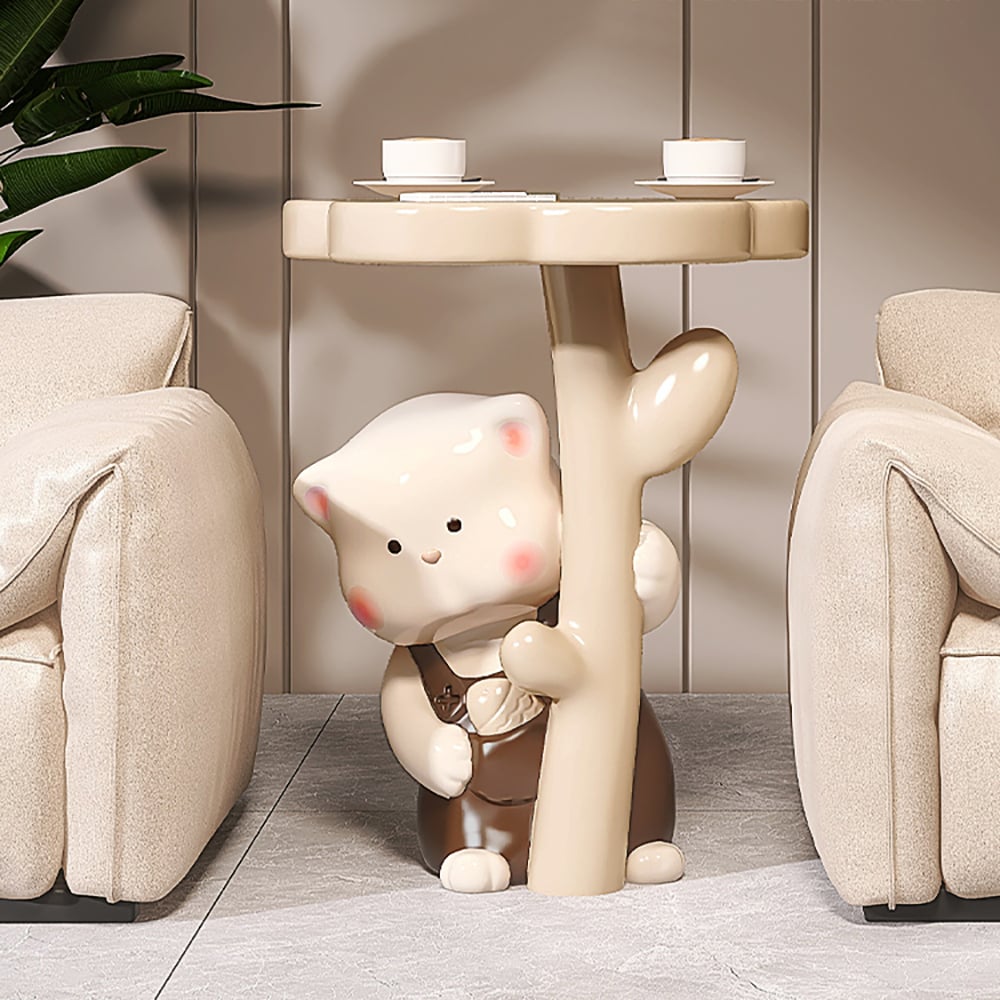 HMR - Modern Multi-color Cat Side Table with Flower Shape Tabletop Resin
