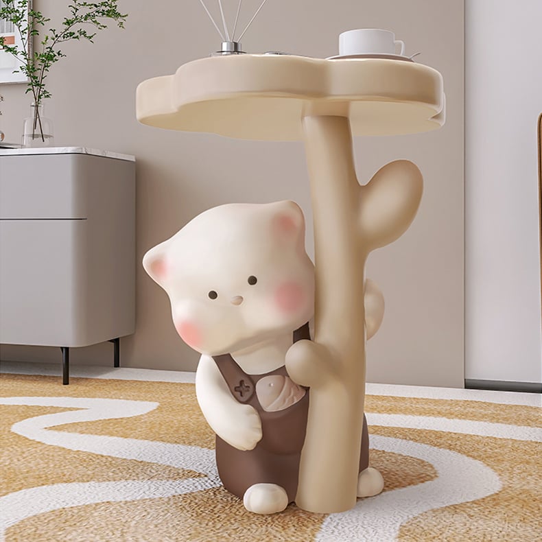 HMR - Modern Multi-color Cat Side Table with Flower Shape Tabletop Resin
